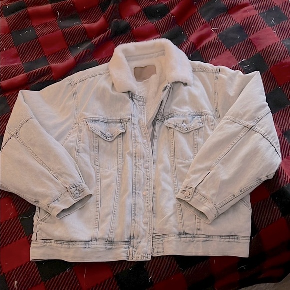 AMERICAN EAGLE 🦅 VINTAGE 80’s DENIM JEAN FAUX SHERPA-LINED JACKET Women’s XXL - Picture 5 of 11